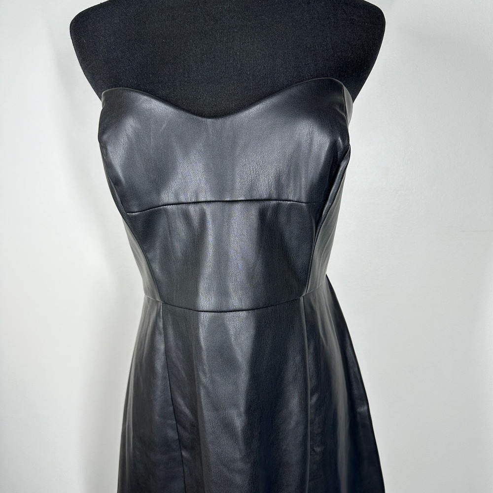 NWT Hutch Womens Faux Leather Strapless Sweetheart Mini Black Dress Size 10 - Picture 5 of 11